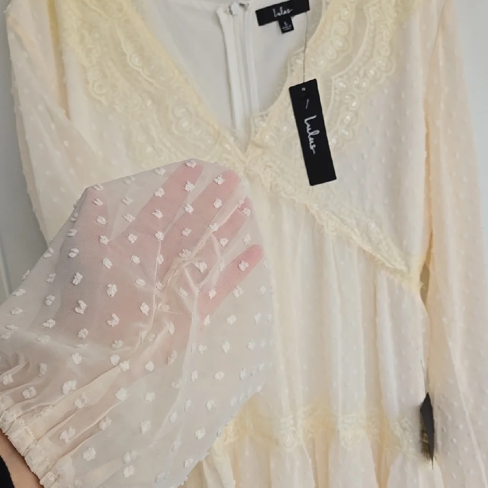 Wistful Moment Ivory Swiss Dot Long Sleeve Dress Size L - Picture 6 of 16